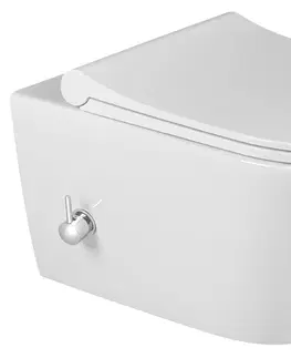 Záchody SAPHO - AVVA CLEANWASH závesná WC misa, Rimless, integrovaná batéria a bidetová sprška 35,5x53cm, biela 100315