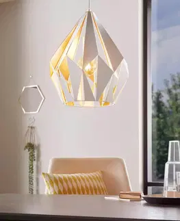 Závesné svietidlá EGLO Závesná lampa Carlton, bielo-zlatá Ø 31cm
