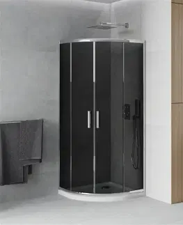 Vane MEXEN/S - Rio štvrťkruhový sprchovací kút 70 x 70, grafit, chróm + vanička so sifónom Flat, biela 863-070-070-01-40-4110