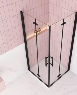 Sprchovacie kúty H K - Sprchovací kút MELODY BLACK R1190, 110x90 cm so zalamovacími dverami vrátane sprchovej vaničky z liateho mramoru SE-MELODYBLACKR1190/THOR-11090