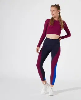 mikiny Dámske crop top tričko na fitness s dlhým rukávom fialové