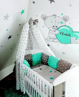 Nálepky na stenu Nálepka do detskej izby - Maco s tyrkysovým srdiečkom a s hviezdami