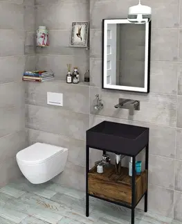 Kúpeľňa SAPHO - SKARA umývadlová skrinka 47x71,5x36cm, čierna mat/dub Collingwood CG001-1919