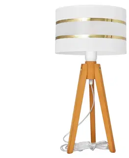 Lampy  Stolná lampa HELEN 1xE27/60W/230V biela/zlatá/dub 