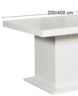 Jedálenské stoly PYKA Kacper 200/400 rozkladací jedálenský stôl biely vysoký lesk