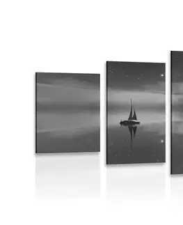 Čiernobiele obrazy 5-dielny obraz loďka na mori v čiernobielom prevedení