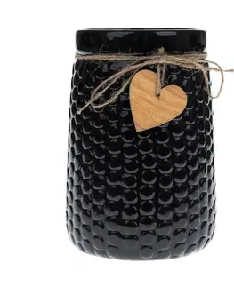 Vázy keramické Keramická váza Wood heart čierna, 12 x 17,5 x 12 cm