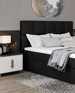 Postele NABBI Grosio 165 čalúnená manželská posteľ s úložným priestorom čierna (Soft 11)