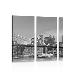 Obrazy mestá 5-dielny obraz očarujúci most v Brooklyne v čiernobielom prevedení