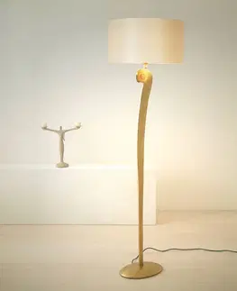 Stojacie lampy Holländer Stojacia lampa Lino, farba zlatá/eku, výška 160 cm, železo