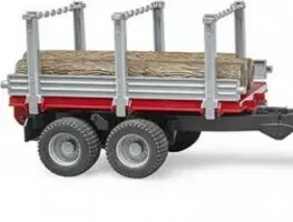 Hračky - dopravné stroje a traktory BRUDER - 02046 Massey Ferguson 7480 s čelným nakladačom a prepravníkom dreva