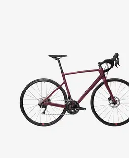 bicykle Dámsky cestný bicykel EDR karbónový rám a kotúčové brzdy Shimano 105 bordový