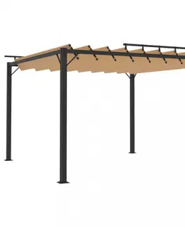 Záhradné pergoly Pergola s lamelovou strechou 3 x 3 m hliník / látka Dekorhome Sivohnedá taupe