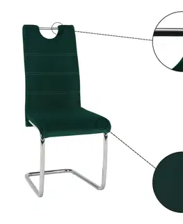 Stoličky Jedálenská stolička, smaragdová Velvet látka/svetlé šitie, ABIRA NEW