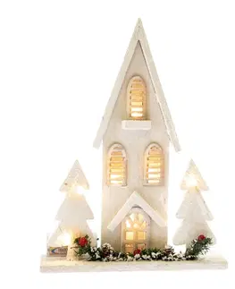 Vianočné dekorácie Drevený LED domček Christmas cottage biela, 36 x 27 x 7 cm