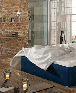 Postele NABBI Monzo 140 čalúnená manželská posteľ s roštom tmavomodrá