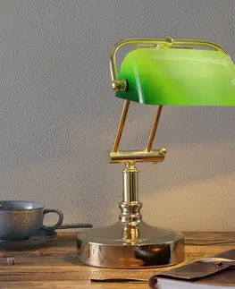 Stolové lampy na písací stôl Sea-Club Bankárska lampa Steve so zeleným skleneným tienidlom