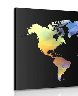 Obrazy mapy Obraz mapa sveta v akvarelovom prevedení na čiernom pozadí