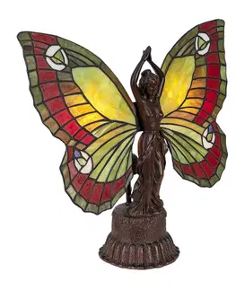 Stolové lampy Clayre&Eef Stolová lampa 5LL-6085 Motýľ v štýle Tiffany