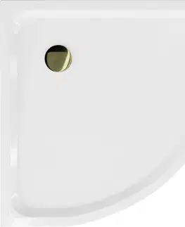 Vane MEXEN/S - Flat sprchová vanička štvrťkruhová slim 90 x 90, biela + zlatý sifón 41109090G