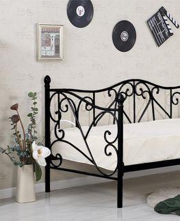 Postele HALMAR Sumatra 90 kovová jednolôžková posteľ s roštom čierna