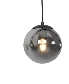 Zavesne lampy Závesná lampa v štýle Art Deco čierna s dymovým sklom 3-svetlá - Pallon Mezzi