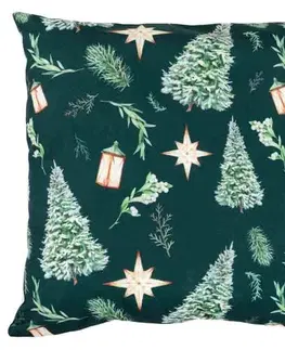 Vankúše Vankúš s výplňou, zamat. Vianočný motív, stromček na zelenom podklade. 45x45 cm.
