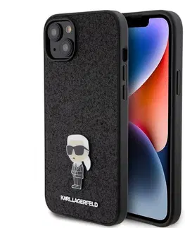 Puzdrá na mobilné telefóny Karl Lagerfeld Fixed Glitter Metal Ikonik pre Apple iPhone 15, čierne 57983116854