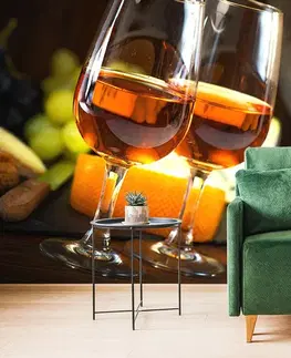Tapety jedlá a nápoje Fototapeta poháre s ružovým vínom