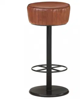Barové stoličky Barová stolička pravá koža / oceľ Dekorhome Čierna