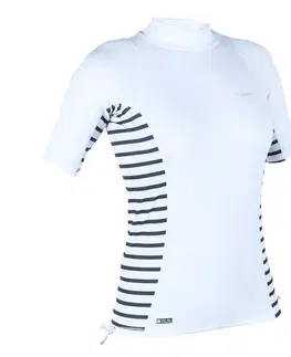 surf Dámske tričko 500 s ochranou proti UV krátky rukáv biele