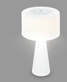 Vonkajšie osvetlenie terasy Briloner Stolová LED lampa Halo, na batérie, biela