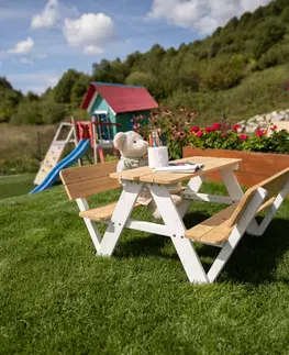 Záhradné zostavy Detské záhradné sedenie, drevo, prírodná/biela , ABALO
