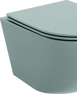 Záchody MEXEN - Lena Závesná WC misa Rimless vrátane sedátka s slow, Duroplast, svetlo zelená mat 30224048