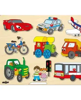 Drevené hračky Woody Puzzle na doske Dopravné prostriedky