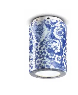 Bodové svetlá Ferroluce PI stropné svietidlo, kvetinový vzor, Ø 8,5 cm modrá/biela