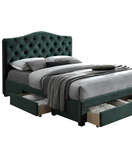Postele KONDELA Kesada manželská posteľ s roštom 180x200 cm smaragdová (Velvet)
