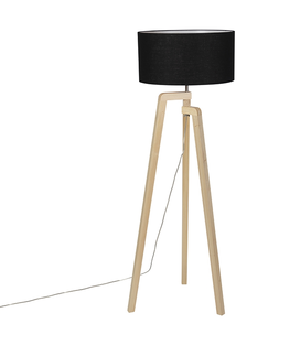 Stojace lampy Moderná stojaca lampa drevo s čiernym tienidlom 45 cm - Puros