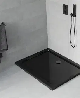 Vane MEXEN/S - Flat sprchová vanička obdĺžniková slim 110 x 80, čierna + čierny sifón 40708011B