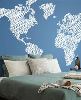 Samolepiace tapety Samolepiaca tapeta šrafovaná mapa sveta na modrom pozadí