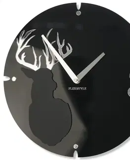 Hodiny Nástenné akrylové hodiny Jeleň Flex z66d-1, 30 cm, čierne matné