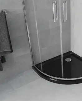 Vane MEXEN/S - Rio štvrťkruhový sprchovací kút 90 x 90, transparent, chróm + vanička so sifónom Flat, čierny 863-090-090-01-00-4170