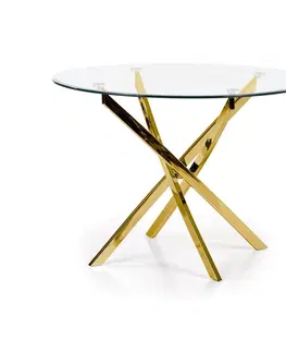 Jedálenské stoly HALMAR Raymond okrúhly sklenený jedálenský stôl priehľadná / zlatá