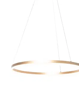 Zavesne lampy Dizajnové krúžkové závesné svietidlo zlaté 80 cm vrátane LED a stmievača - Anello