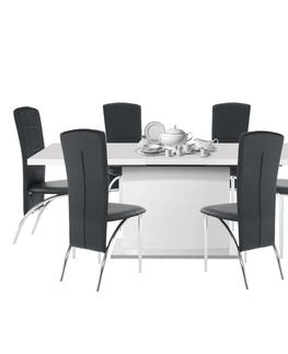 Jedálenské stoly KONDELA Korintos rozkladací jedálenský stôl biely lesk
