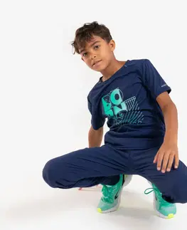 nohavice Detské bežecké tričko Dry+ 500 priedušné tmavomodro-zelené