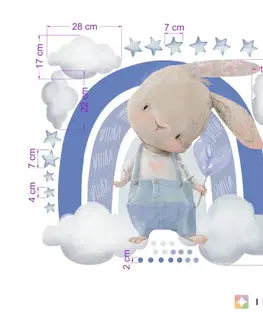 Nálepky na stenu Nálepky na stenu pre chlapcov - Zajačik s dúhou, hviezdami a obláčikmi