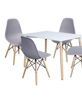 Jedálenské sety Jedálenský stôl 120x80 UNO biely + 4 stoličky UNO sivé