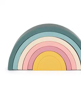 Náučné hračky PETITE&MARS - Hračka silikónová skladacia Rainbow Misty Green 12m+
