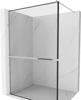 Sprchové dvere MEXEN/S - Kioto+ Sprchová zástena WALK-IN s poličkou a držiakom uterákov 140 x 200 cm, čierna vzor, chróm 800-140-121-01-70